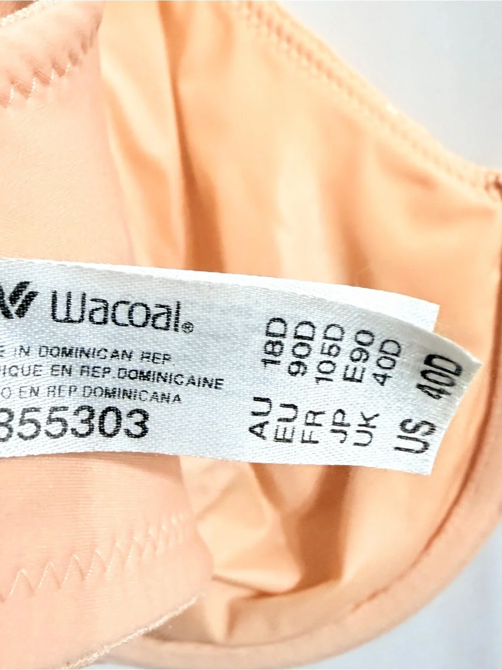 Wacoal Back Appeal Underwire Bra Womens 40D Peach Lightly Lined Lace Breathable